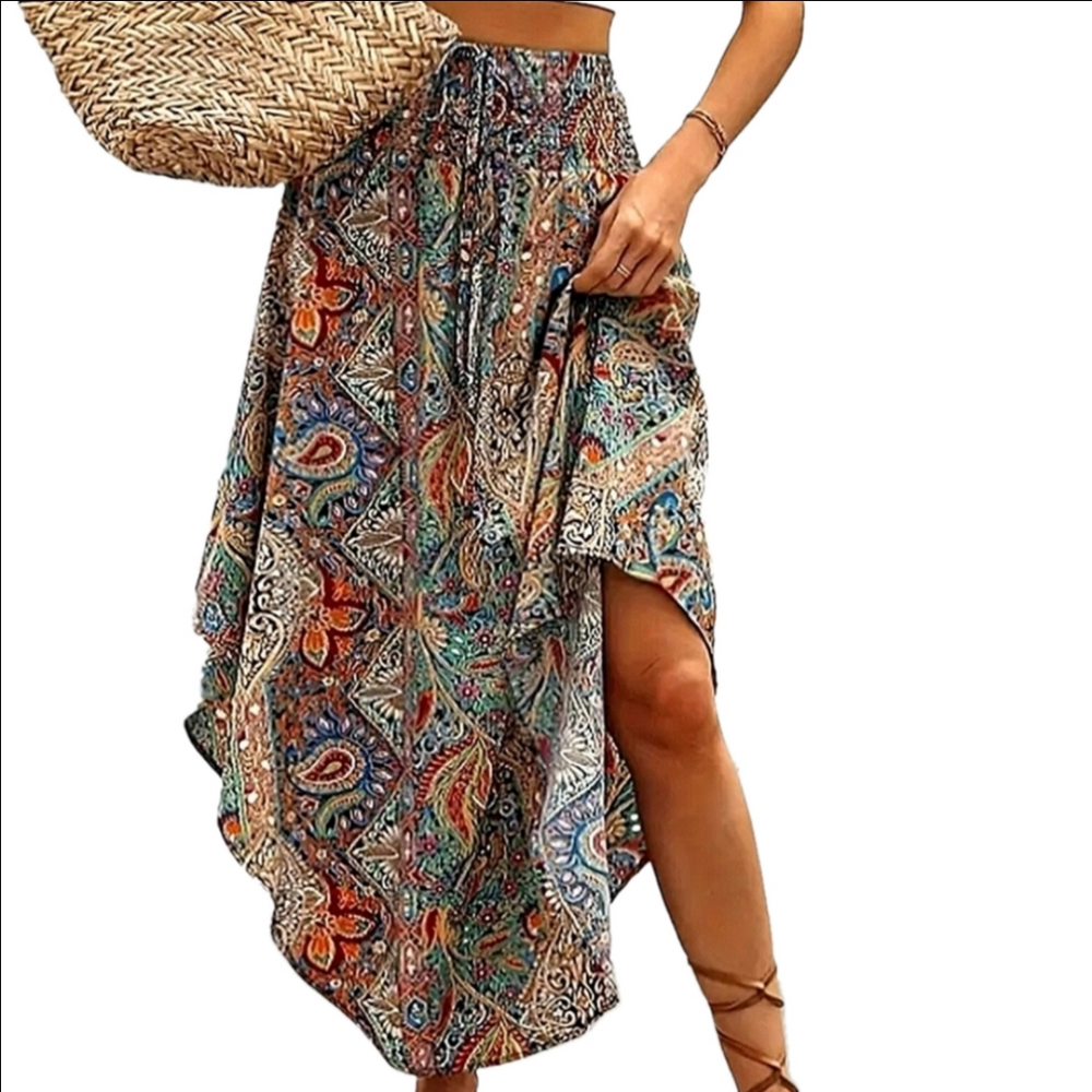 Boho Maxi Skirt Bohemian High Waist long Paisley Skirts Plus Size S M L XL XXL - Picture 4 of 11